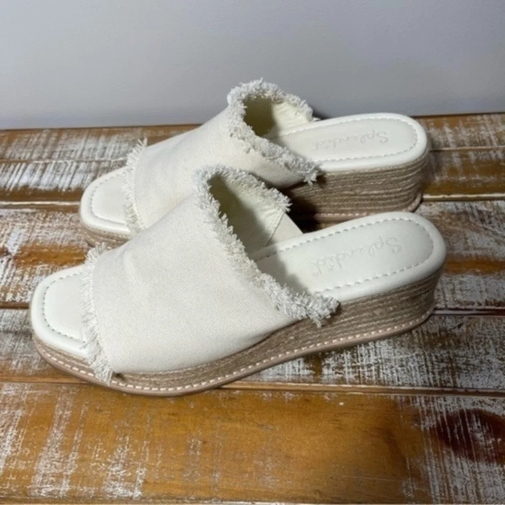 Splendid Women's Darla Frayed Edge Espadrille Wedge Heel Sandals Ivory Size 9
